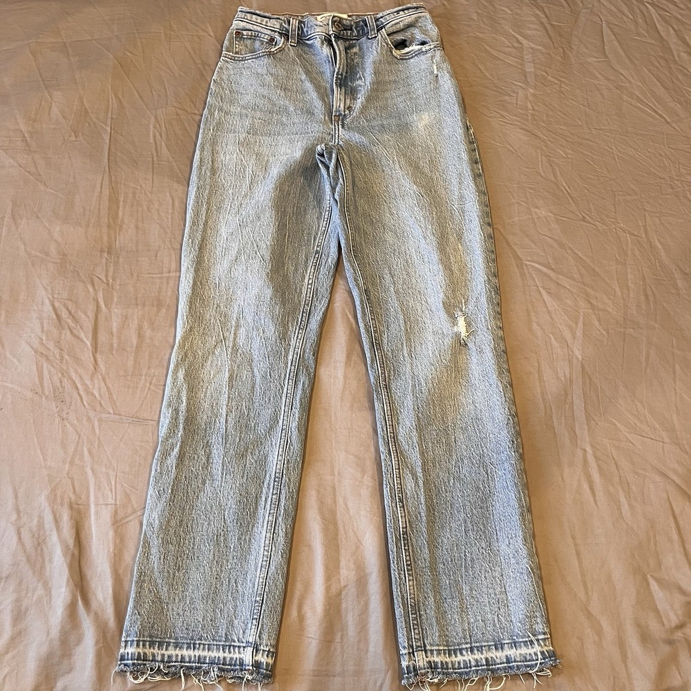 Abercrombie & Fitch 90s Straight Ultra High Rise Jeans Curve Love Raw Hem 27 4 - Picture 6 of 9